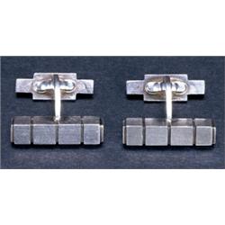 PAIR OF DANISH STERLING SILVER CUFFLINKS, with incised geometric decoration (#64), Maker : Georg...