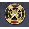 Image 1 : SCOTTISH 18K YELLOW GOLD CIRCULAR BROOCH, centering a raised insignia set with 3 half pearls, wit...