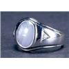 Image 1 : MEN'S 14K WHITE GOLD RING, bezel set with an oval star sapphire cabochon (12.3mm x 9.45mm x 6.15m...