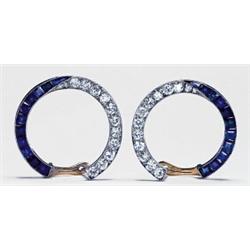 PAIR OF FRENCH 18K YELLOW GOLD AND PLATINUM HOOP EARRINGS, each set with 13 European and old cut...
