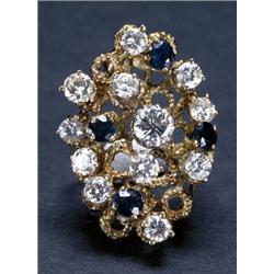 14K YELLOW GOLD ABSTRACT RING, randomly set with 12 brilliant cut diamonds (approx. 2.65ct. total...