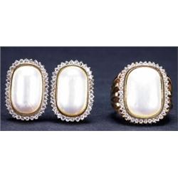 PAIR OF 14K YELLOW GOLD OMEGA CLIP AND STUD BACK EARRINGS, each bezel set with an oval maubé pear...