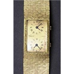 CHOPARD DUAL TIMEZONE WRISTWATCH, circa 1970; twin 17 jewel movements adjusted to 3 positions; bl...