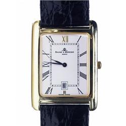 MEN'S BAUME & MERCIER WRISTWATCH, WITH DATE, Galbé model; recent; quartz movement; blue steel han...