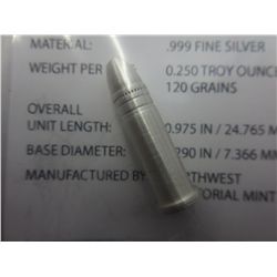 22 Caliber .999 solid silver bullion bullet