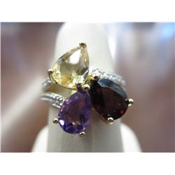 Diamond, garnet, amethyst & citrine cocktail ring