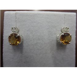 Diamond & citrine gemstone stud earrings - new