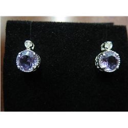 Amethyst & diamond sterling silver stud earrings