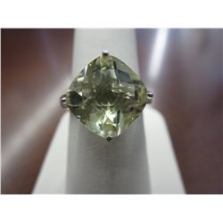 Cushion cut yellow topaz & diamond ring.