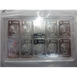 10 x .999 Silver Indian Head bars.