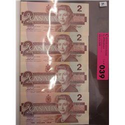 4 x Canada uncirculated $2 bills