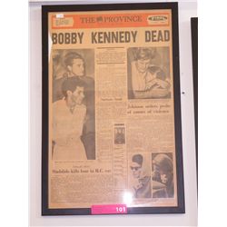 Framed newspaper sheet from June 6th, 1968