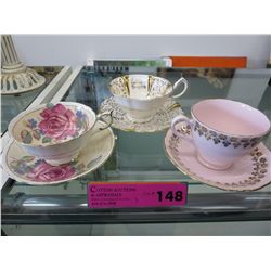 3 Sets English tea cups and saucers