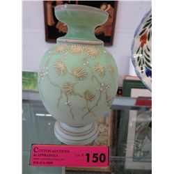 Glazed glass vase, relief painted on exterior