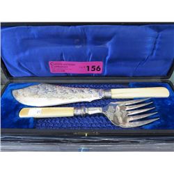 Ivory handled fish serving knife and fork