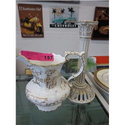 English bone china jug & Italian candlestick