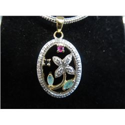 Diamond, ruby, sapphire, & emerald pendant