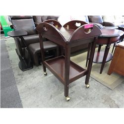 Wood serving cart on casters