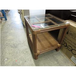 Bamboo side table with glass top
