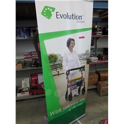 Portable advertising banner stand in travel case