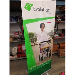 Portable advertising banner stand in travel case