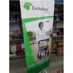 Portable advertising banner stand in travel case