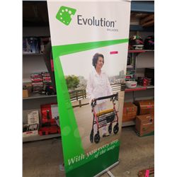 Portable advertising banner stand in travel case