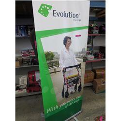 Portable advertising banner stand in travel case
