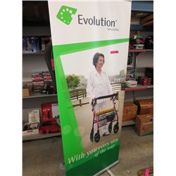 Portable advertising banner stand in travel case