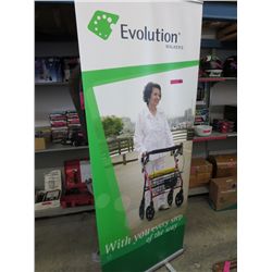 Portable advertising banner stand in travel case