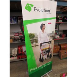 Portable advertising banner stand in travel case