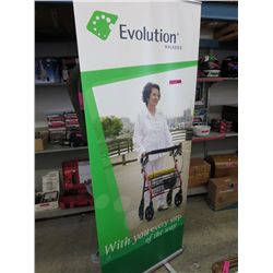 Portable advertising banner stand in travel case