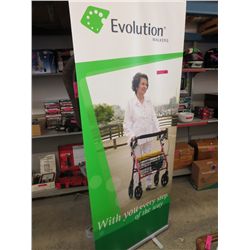 Portable advertising banner stand in travel case