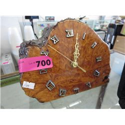 Varnished burl clock 9" x 7" x 2"