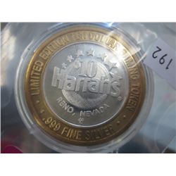 Ten Dollar Harrah's gaming token - .6 troy oz.