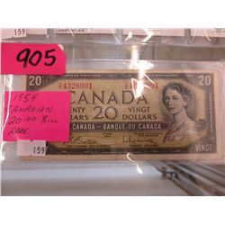 1954 Canadian $20.00 Bill Rare!!