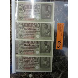 4 x WW2 Nazi German Eagle & Swastika bills