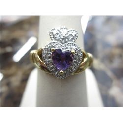 Diamond & amethyst claddagh ring
