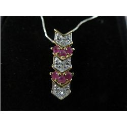 Sterling silver diamond & ruby necklace