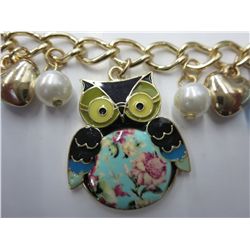 Betsey Johnson owl enamel charm bracelet