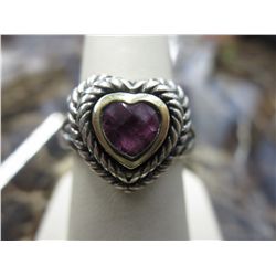 Estate heart cut crystal ring, 7.5 gram silver