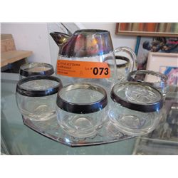 Vintage silver overlay pitcher with 6 glasses