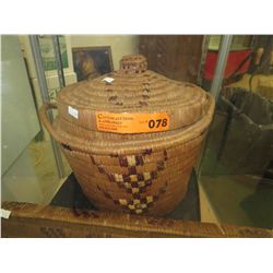 Vintage hand woven lidded basket