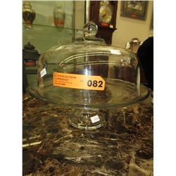 Covered glass cake stand on pedestal base