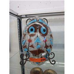 Art glass wall mask and iron easel