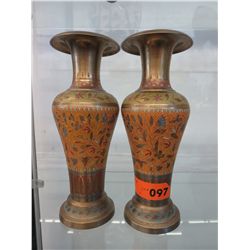 Pair of Enameled brass vases