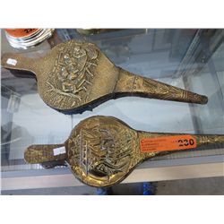 3 Vintage brass & leather bellows