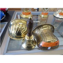 2 Brass wall planters & a brass bell