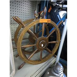 Wine rack shaped like a ships wheel