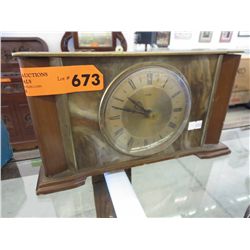 Vintage wood, brass and marble mantle clock